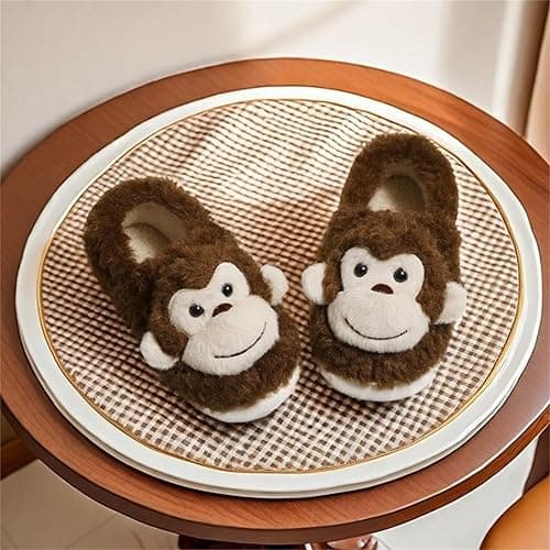 WMYDHCGD Monkey Animal Slippers for Women Cute Plush Home Warm Winter Indoor Shoes thumbnail 4