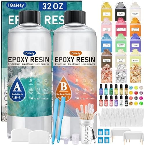IGaiety Epoxy Resin 32 OZ, Epoxy Resin Kit, Crystal Clear Resin Not Yellowing Epoxy Kit Self-Leveling & Bubble-Free for Beginner Coating Casting DIY Jewelry Making Art Crafts (16 OZ+16 OZ) - Image 1