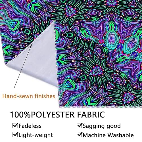 PSYHILAR Blacklight Mandala Tapestry for Bedroom, Psychedelic Black Light Posters for Adults and Teens, Neon UV Reactive Aesthetic Bohemian Art Wall Hanging Decor (60 x 50 Inches) thumbnail 6