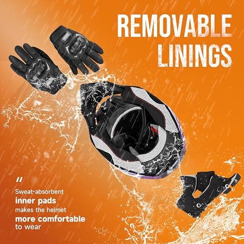 OUMURS Adult ATV Dirt Bike Helmet with Goggles Gloves & Mask Quick Release Buckle Adjustable Sun Visor Motorcycle Adult Helmet Off-Road Motocross Downhill Moped MX for Unisex-Adult thumbnail 3