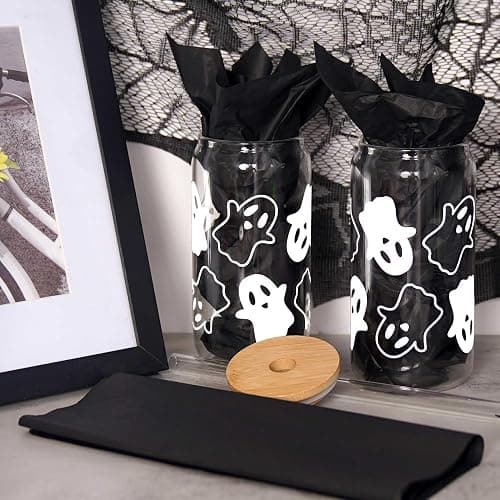 ANOTION Halloween Mugs - 18oz Halloween Ghost Decorations Glass Cups Tumbler for Iced Coffee, Glassware Cookie Jar Decor Gift Drinking Water Bottles thumbnail 4
