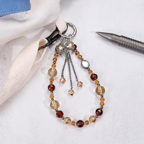 BEEFLYING Crystal Bead Phone Bracelet Strap, Cellphone Bow Charms Wristlet Lanyard for Women, Kawaii Charm Pendant Wrist Strap for Camera Bag Accessories thumbnail 3