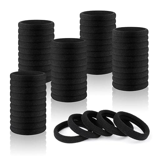 Ayogost 180Pcs Black Hair Ties No Damage for Thick Hair, High Stretch Hair Bands, Seamless Cotton Ponytail Holders for Women Girls or Men, Ouchless Elastic Hair Ties for Gym & Daily Use - Image 1