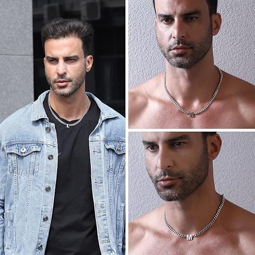 DuoDiner Initial A-Z Cuban Link Chain Necklaces for Men Boys Women Letter Pendant Stainless Steel 6.5mm 18+2 Inches,Jewelry Gifts thumbnail 5