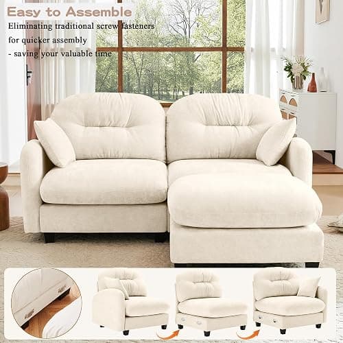 YESER 74" Modular Sectional Sofa Cloud Couch, L Shaped Couch with Movable Ottoman, Modern Loveseat Deep Seat Sectional Couches for Living Room, Comfy Chenille Sofa Modular Couches for Bedroom,Beige thumbnail 4