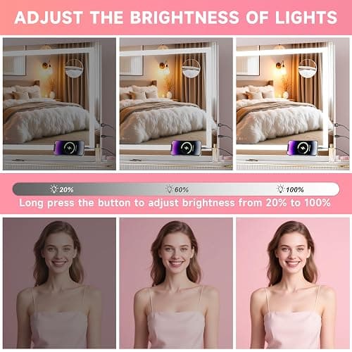 Batuso Vanity Mirror with Lights, 28" x 20" LED Makeup Mirror with 10X Magnification, Dimmable 3 Modes, Memory Function, Smart Touch, USB Charging Port, Lighted Makeup Mirror Square White thumbnail 5