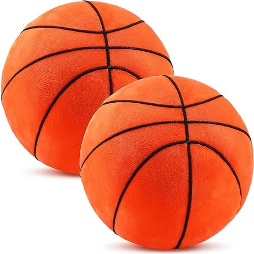 HyDren 2 Pcs Plush Basketball Pillows Fluffy Soft Stuffed Sports Throw Pillows Cute Basketball Shaped Cushions for Bedroom Nursery Room Decoration - Image 1