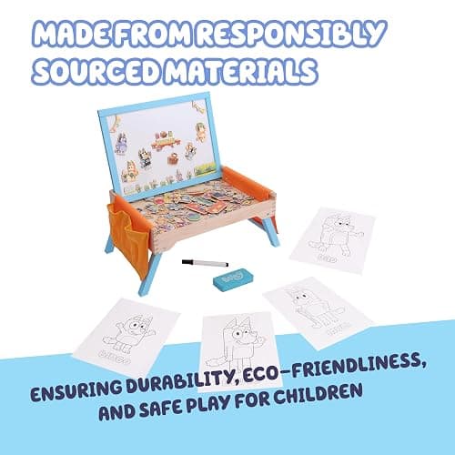 Bluey Art Creation Kids Art Station with 100 Magnets & Whiteboard Lid, Foldable Legs, Art Table for Kids, Storage Pockets thumbnail 6