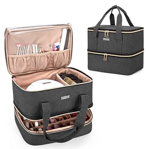 BAFASO Nail Polish Organizer Holds 40 Bottles (15ml - 0.5 fl.oz) and a Nail Lamp, Nail Polish Carrying Case with Manicure Tools Storage Sections (Bag Only), Black - Image 1