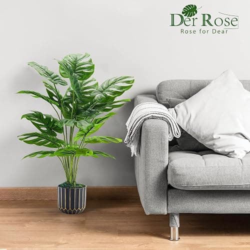 Der Rose 28'' Fake Plants Tall Artificial Monstera Faux Plants Indoor Outdoor Tree for Living Room Home House Decor thumbnail 5