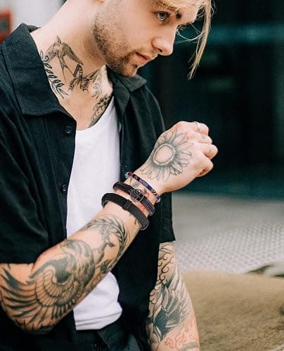 Tornito 15Pcs Braided Leather Bracelet Boho Cuff Wrap String Wood Bead Woven Ethnic Stretch Wristbands Bracelets Set for Men Women Size Adjustable - B:15Pcs(Black) thumbnail 6