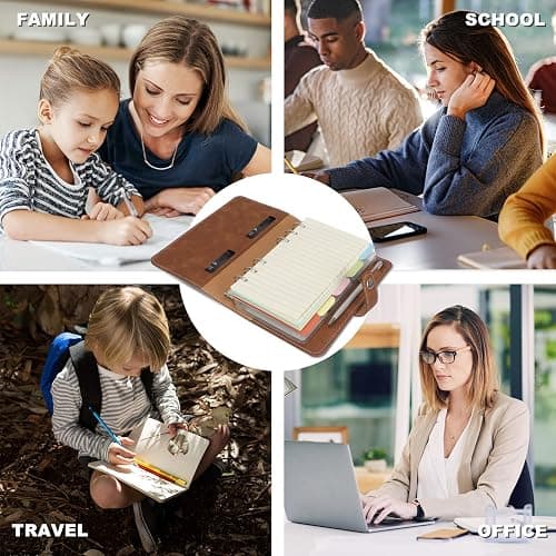 FYY A6 Binder Refillable Planner Notebook 6 Ring PU Leather Binder Journal with Pockets, Dividers, Refill Paper Brown thumbnail 7