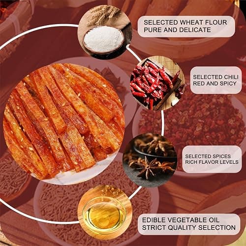 latiao Hot & Spicy 5 Pack,gluten strips,Chinese spicy snacks -Picy and savory，辣条，19.4oz thumbnail 4