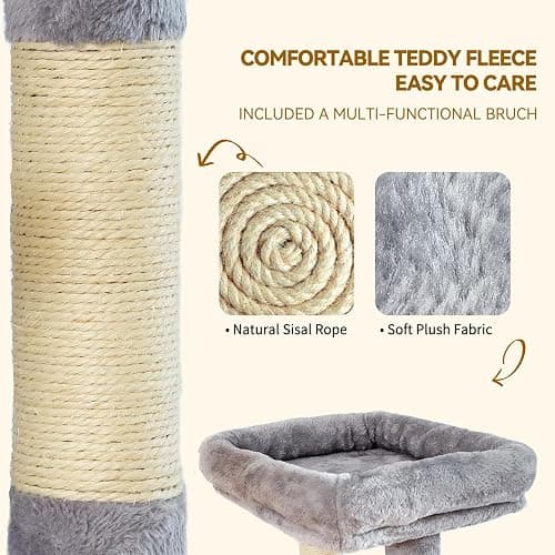 Hoopet 70-Inch Large Cat Tree for Multiple Cats Cat Tower with 2 Condos, Scratching Posts, Hammock & Platform, Plush Perch for Indoor Activity Relaxing Easy Assembly Grey thumbnail 4