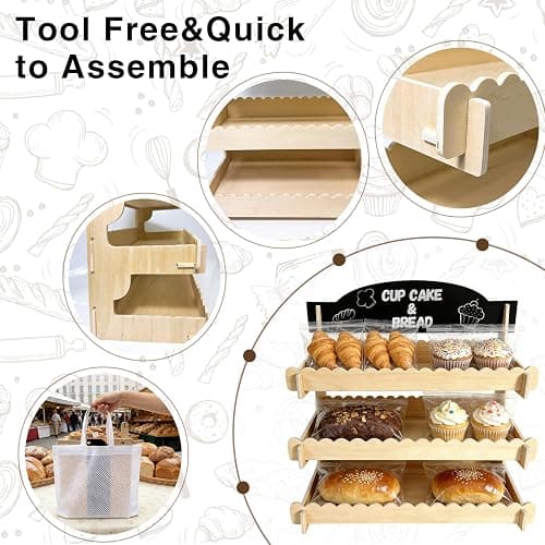 Cookie Display Stand for Vendors,Wooden Bakery Display Stand for Bakers,Tool-Free Stand with Chalkboard Sign for Market Booths &Craft Fairs.Tiered Dessert Stand for Cupcakes, Muffins & Pastries.Easy Assembly Fit for Small Shop & Events. thumbnail 5