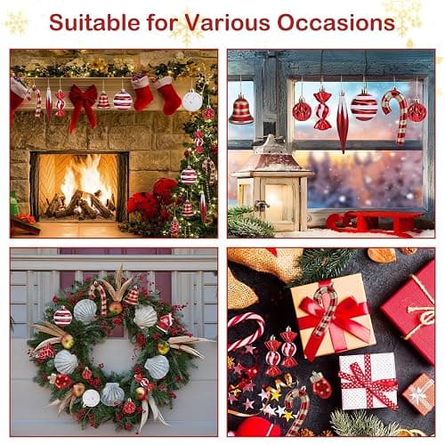 Huiguli Weihnachtskugeln Set, 16 Stück Plastik Christbaumschmuck, Mehrweg, Rote Weihnachtskugel Ornamente, Christbaumkugeln Bruchsicher für Weihnachtsbaum, Süßigkeit, Glöckchen, Handschuh thumbnail 6