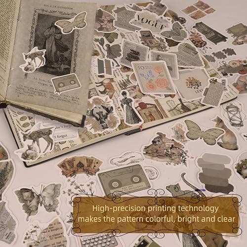 200Pcs Vintage Stickers, Aesthetic Scrapbook Stickers for Water Bottle, Notebook Junk Journaling, Waterproof Vinyl, for Kids Teenagers Adults thumbnail 3