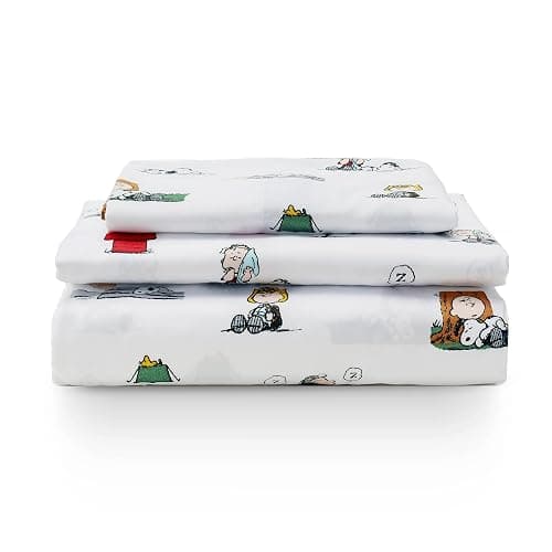Berkshire Blanket Peanuts® Kids Sheet Set, Twin Size - 3 Pieces, Peanuts® Sleeping Colorized Sheet Scale White, Cute Character Snoopy Printed Soft Microfiber Bed Sheets - Image 1