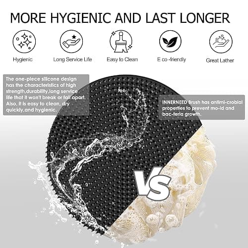 INNERNEED Food-Grade Soft Silicone Body Scrubber Shower Brush Handheld Cleansing Skin Brush, Gentle Exfoliating and Lather Well (Black) thumbnail 4