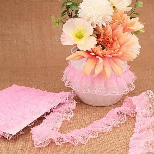 Lace Ruffle Trim for Crafts 1-5/8"x5yd 2-Layer Pleated Edge Lace Ribbon (Pink) thumbnail 2