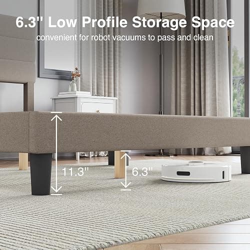 Novilla Full Size Bed Frame with Headboard, Full Bed Frame with Wooden Slats Support, Linen Upholstered Stripe Headboard, No Box Spring Needed, Heavy Duty Feet, Easy Assembly, Beige thumbnail 5