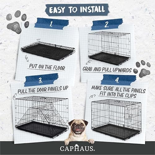 CAPHAUS Foldable Dog Crate Wire Metal Dog Kennel w/Leak-Proof Pan & Protecting Feet & Divider Panel, Single or Double Door, Small, Medium & Large Indoor Wire Cage, 24” w/Single Door thumbnail 3