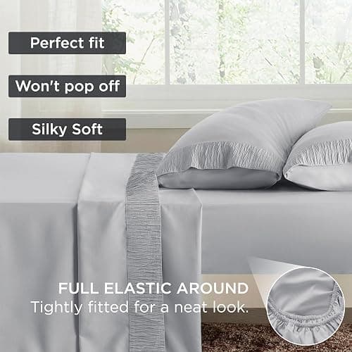 Bedsure King Size Sheets Set - 4 Pieces Soft King Sheets - Breathable & Cooling - Hotel Luxury - Easy Care Polyester Microfiber Bedding for Women, Men, Light Grey thumbnail 6