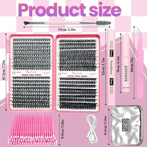 Qiveaory DIY Lash Extension Kit with 720pcs Lashes Clusters,1X/2X Magnification Compact Mirror with Light,Lash Bond and Seal,Eyelash Remover Tweezers Applicator Mascara Brush(10-18mm,30-60D Curl) thumbnail 5