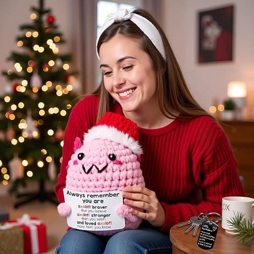 Positive Crochet Axolotl with Cute Keychain – Emotional Support Animals with Motivational Messages – Axolotl Animal Gifts for Women, Wife – Comforting, Cheer Up Gift, Positive Crochet Collectible thumbnail 3
