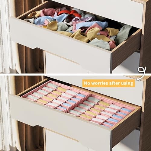 Joyoldelf Sock Organizer Drawer Organizer - 2 Packs Underwear Organizer, 24 Cells Collapsible Closet Organizers and Storage Sock Holders Organizers for Storing Socks, Ties, Belts(Pink) thumbnail 6