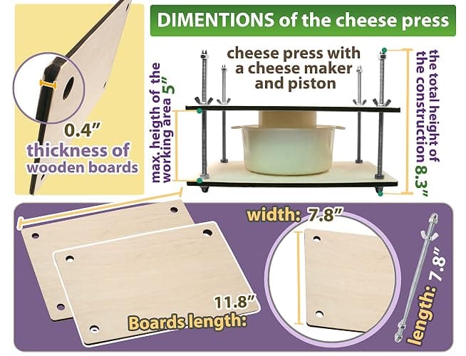 Сheese Making Kit 12 in (Metal Guides Cheese Press + 1 Cheese Making mold 1.2 L) pressure up to 50 pounds thumbnail 7