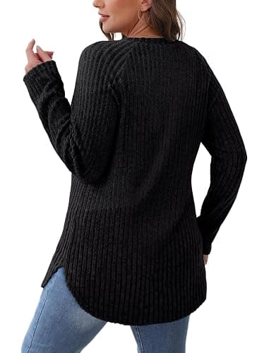 Saloogoe Long Sleeve Shirts for Women 2025 Fall Clothes Tunic Tops Loose Fit Dressy Crewneck Pullover Sweaters Curved Hem thumbnail 5