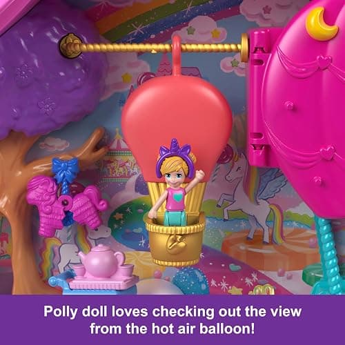 ​Polly Pocket Dolls & Playset with Pets & 25+ Surprise Accessories, Birthday Celebration Unicorn Partyland Playset, Hot Air Balloon Ride thumbnail 4