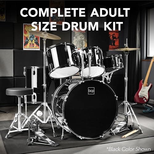 Best Choice Products 5-Piece Full Size Complete Adult Drum Set w/Cymbal Stands, Stool, Drum Pedal, Sticks, Floor Tom - Pink Sparkle thumbnail 3