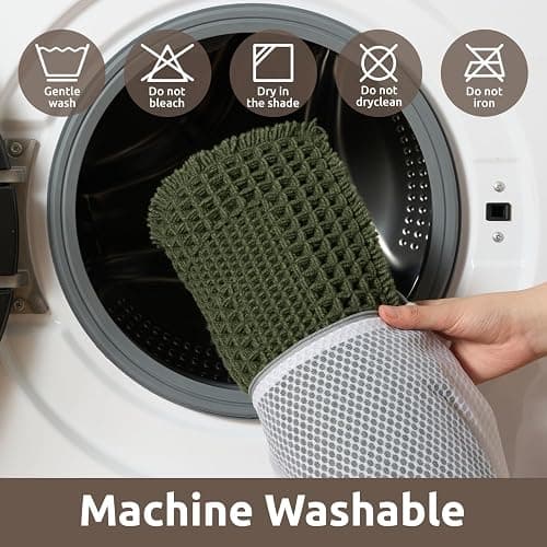 AMOAMI Waffle Bath-Mat, Absorbent Bath Mats for Bathroom Non Slip, Machine Washable Bathroom Rugs with Tassels Ultra Soft Boho Bath Rugs for Floor 24"x36" Dark Green thumbnail 6