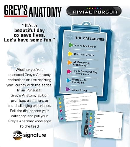 Trivial Pursuit Grey's Anatomy, Trivia Game from The Hit Hospital Drama TV Series, 600 Questions & Die in Travel Container, Officially Licensed Grey's Anatomy Merchandise & Collectible thumbnail 2