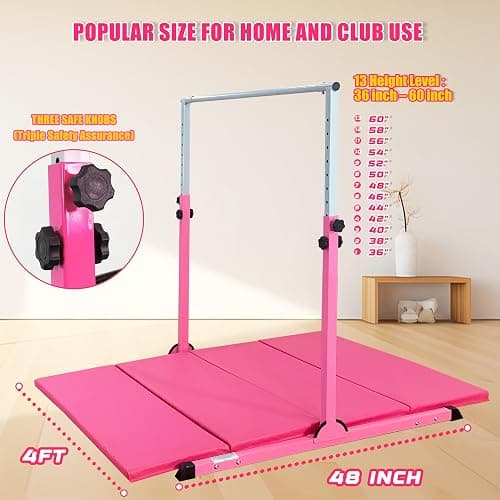 MARFULA Gymnastic Bar with 4 ft Inner Width 5 ft Adjust Height for Kids Kip Bar with 350 lbs Gymnastic Training Equipment for Kids 3-15 Years Home and Club Use thumbnail 3