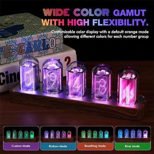 ClocTeck Nixie Tube Clock Walnut Digital Clock, Support Wi-Fi Time SYNC, Alarm & Timer, 12/24H Display, A Retro Gift for Friends (Wood Grain) thumbnail 5
