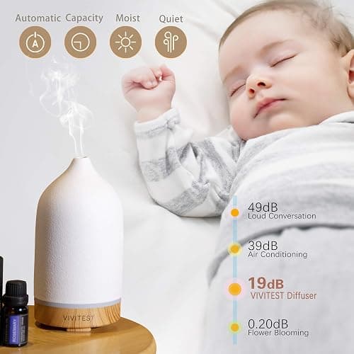 VIVITEST 200ML Ceramic Essential Oil Diffuser,Stone Essential Oil Diffuser,Ultrasonic Aromatherapy Diffusers for Home thumbnail 4