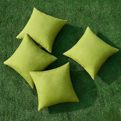 MIULEE Pack of 4 Decorative Outdoor Throw Pillow Covers Linen Waterproof Pillow Covers Spring Farmhouse Cushion Cases for Patio Garden Tent Balcony Couch Sofa 18x18 inch Moss Green thumbnail 4