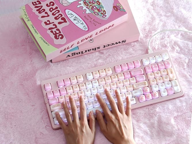 ZORNHER ZH980 Pink Mechanical Keyboard,95% Cat Keyboard Cute,Kawaii Kitty Keycaps,Pink Gaming Keyboard with Number Pad,Jelly Ceramic Keycap,Creamy Sounding Switches thumbnail 8