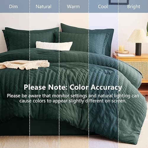 CozyLux Full Comforter Sets, 7 Pieces Forest Green Seersucker Bed in a Bag | OEKO-TEX Certified, All Season Bedding Set with 240 GSM Down Alternative Comforter, Flat & Fitted Sheets, Pillowcases & Shams thumbnail 5