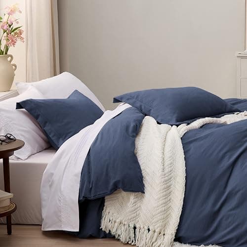 Bedsure Navy Duvet Covers Queen Size - Washed Duvet Cover, Soft Queen Duvet Cover Set 3 Pieces with Zipper Closure, 1 Duvet Cover 90x90 inches and 2 Pillow Shams thumbnail 4