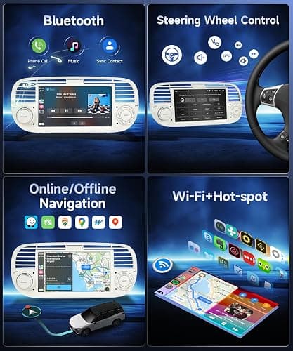Android Car Stereo for Fiat 500 2007-2015 Support 5GWifi | Podofo 7 inch HD IPS Touch Screen Bluetooth Radio with Wireless Carplay Android Auto GPS EQ FM/RDS AHD Reverse Camera 2G+64G thumbnail 7