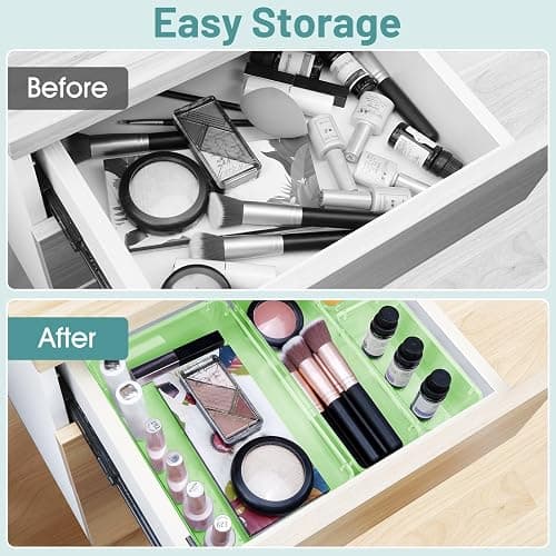 WOWBOX 25 PCS Plastic Drawer Organizer Set, 4 Sizes Desk Drawer Divider Organizers and Storage Bins for Makeup, Jewelry, Gadgets for Kitchen, Bedroom, Bathroom, Office, Clear Green thumbnail 5