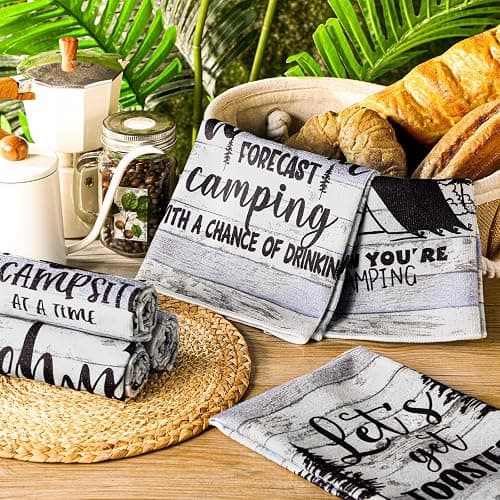 Boyiee Set of 6 Camping Kitchen Towels Happy Camper Tea Towels Absorbent Farmhouse Dish Towels with Funny Sayings 24 x 16 Inches Camping Hand Towels for RV Campers Lovers Gifts Accessories Decorations thumbnail 2