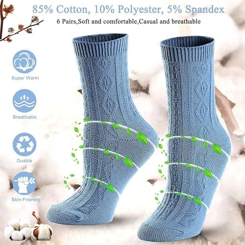 Mcool Mary Womens Crew Socks, Casual Knit Cotton Comfy Breathable Cool Dress Socks for Girls 6 Pack thumbnail 4