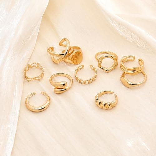FUTIMELY 14K Gold Stackable Knuckle Rings Set for Women Teen Girls,Aesthetic Silver 10Pcs Trendy Dainty Open Midi Rings Set,Midi Finger Rings Pack Jewelry Gifts thumbnail 8