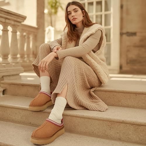 KIDMI Genuine Suede Platform Slippers for Women Fuzzy Winter Warm Shoes Indoor Outdoor thumbnail 3
