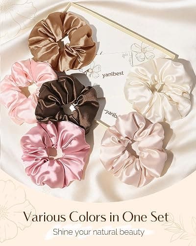 Yanibest 8 Pcs Satin Scrunchies - Silk Feeling Scrunchies Ponytail Holders | No Damage Frizz Free Soft Satin Hair Ties, Hair Accessories for Women Work Home Sleep Workouts thumbnail 7